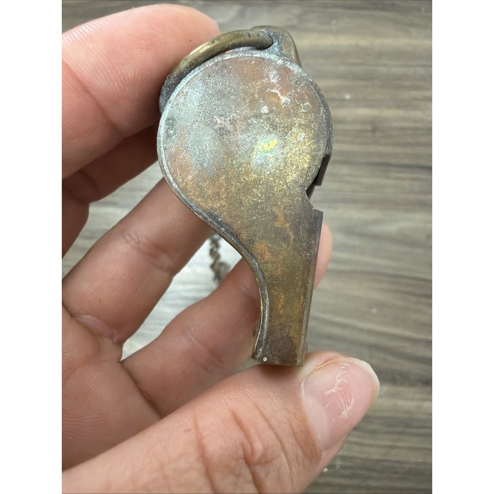 Early BRASS MILITARY WHISTLE w CHAIN Made in USA army - Picture 3 of 4
